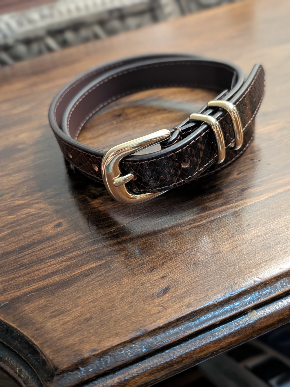 Sézane Livie Skinny Belt in Embossed Khaki - Size T.75 (Women's 4-6)